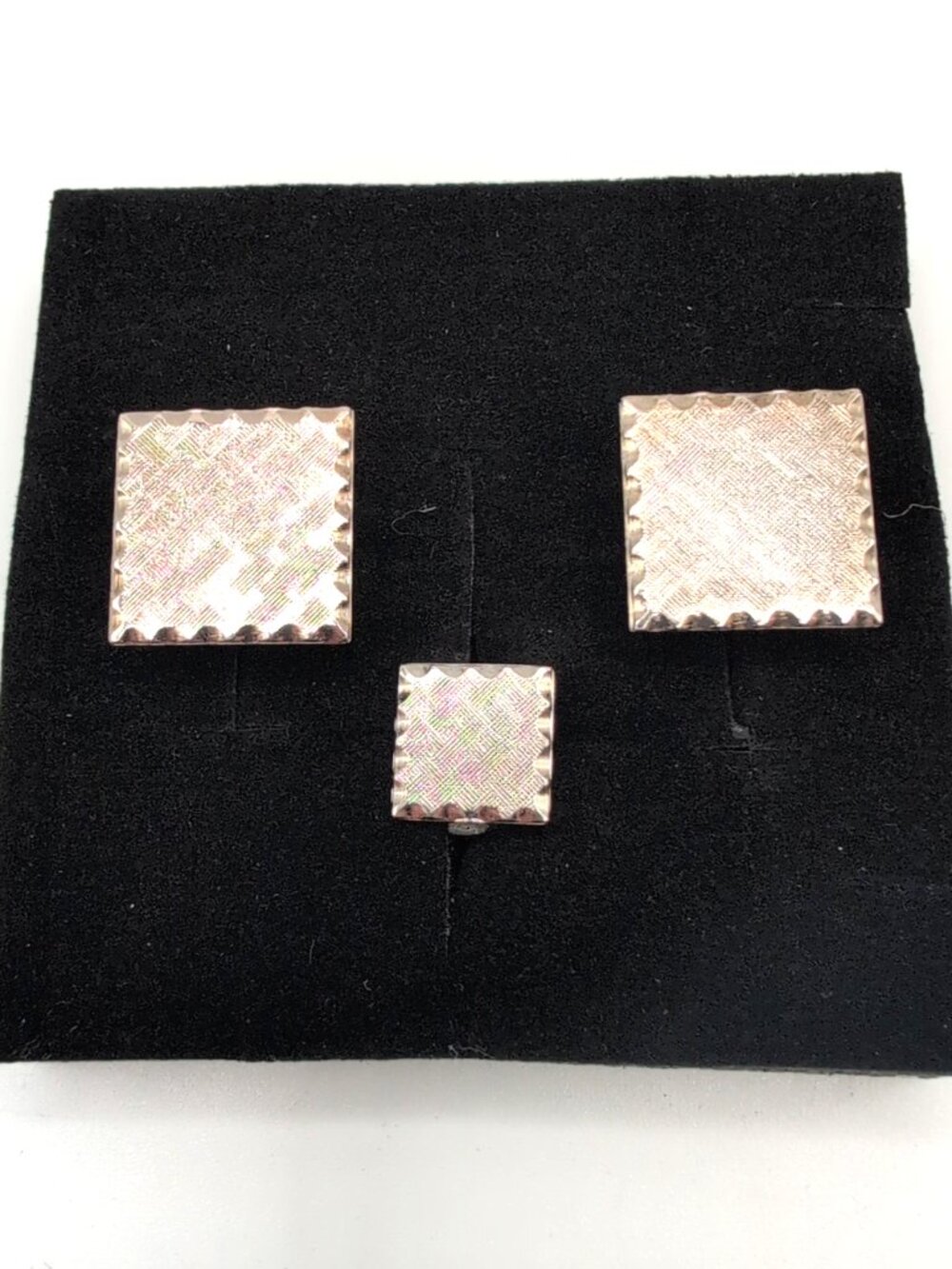 Vintage Silver Tone Textured Square Cufflinks + Matching Lapel Pin Unbranded